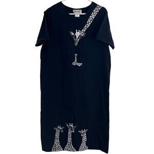 Olivia Rose Vintage 1990s Y2K Black Short Sleeve Giraffe MIDI Shirt Dress Sz 18P